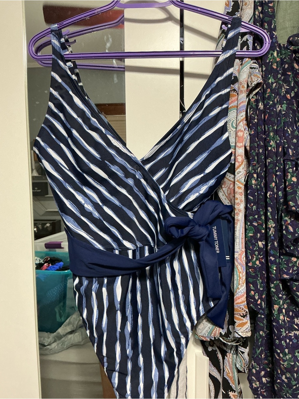 Nautica Navy & White Striped One-Piece with Solid Navy Tie